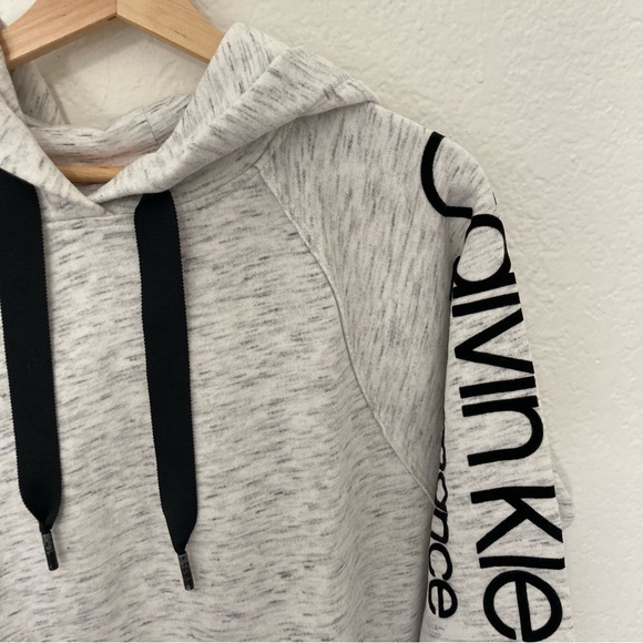 Calvin Klein Performance Crop Hoodie Heather Light Gray, Size S - Picture 2 of 5